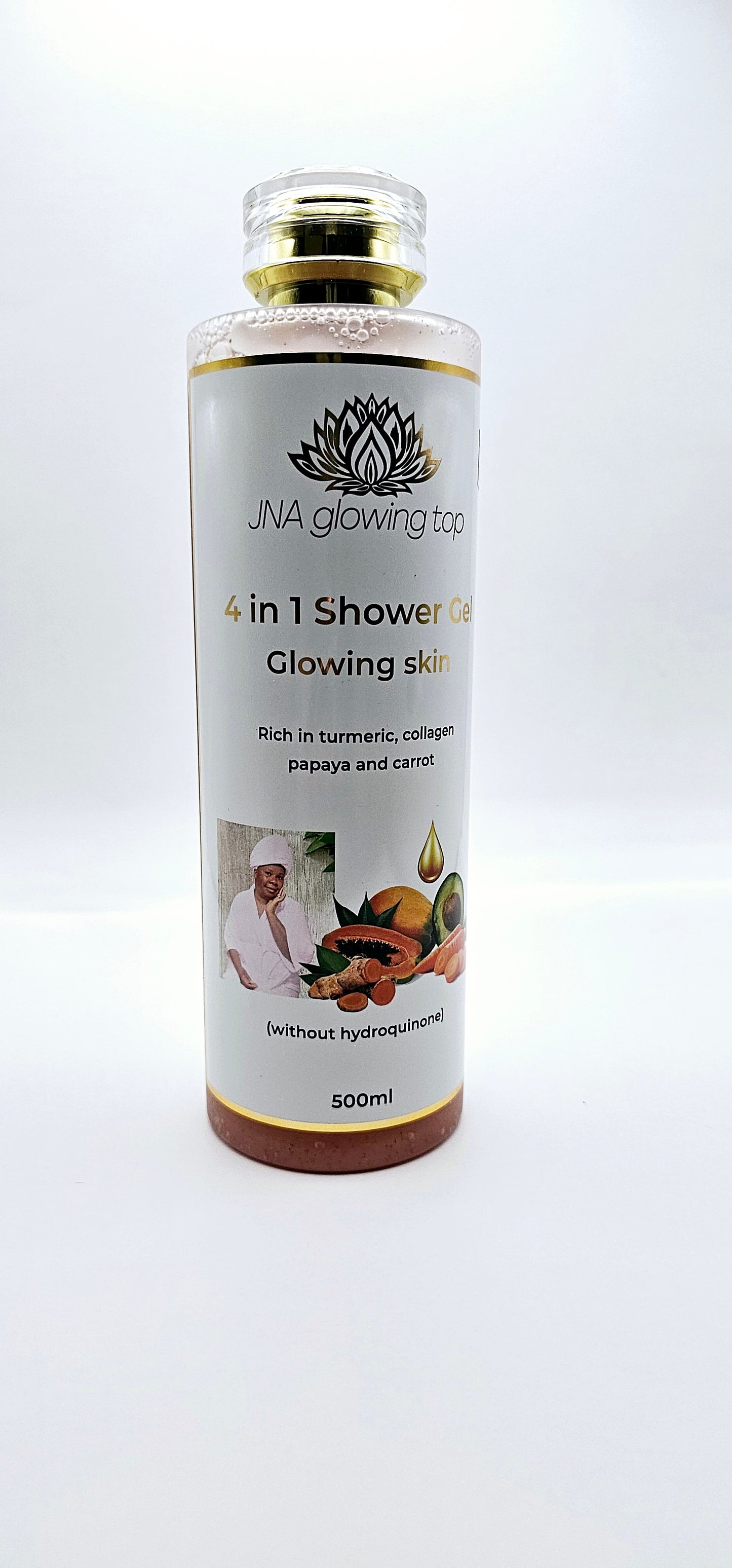 JNA Glowing Top 4 in 1 Shower Gel Glowing Skin
Rich in turmeric, collagen papaya and carrot . 500ml