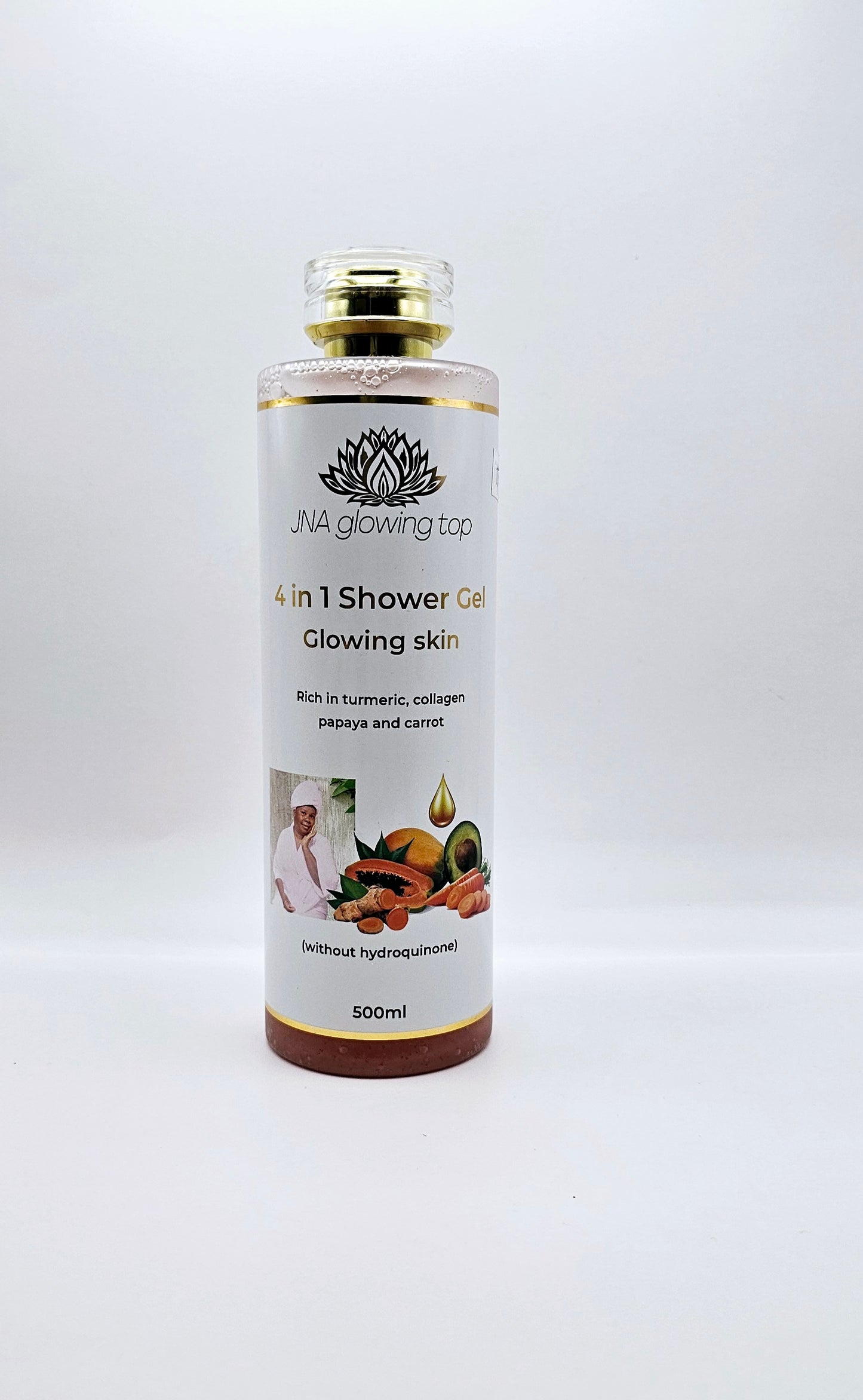 JNA Glowing Top 4 in 1 Shower Gel Glowing Skin
Rich in turmeric, collagen papaya and carrot . 500ml