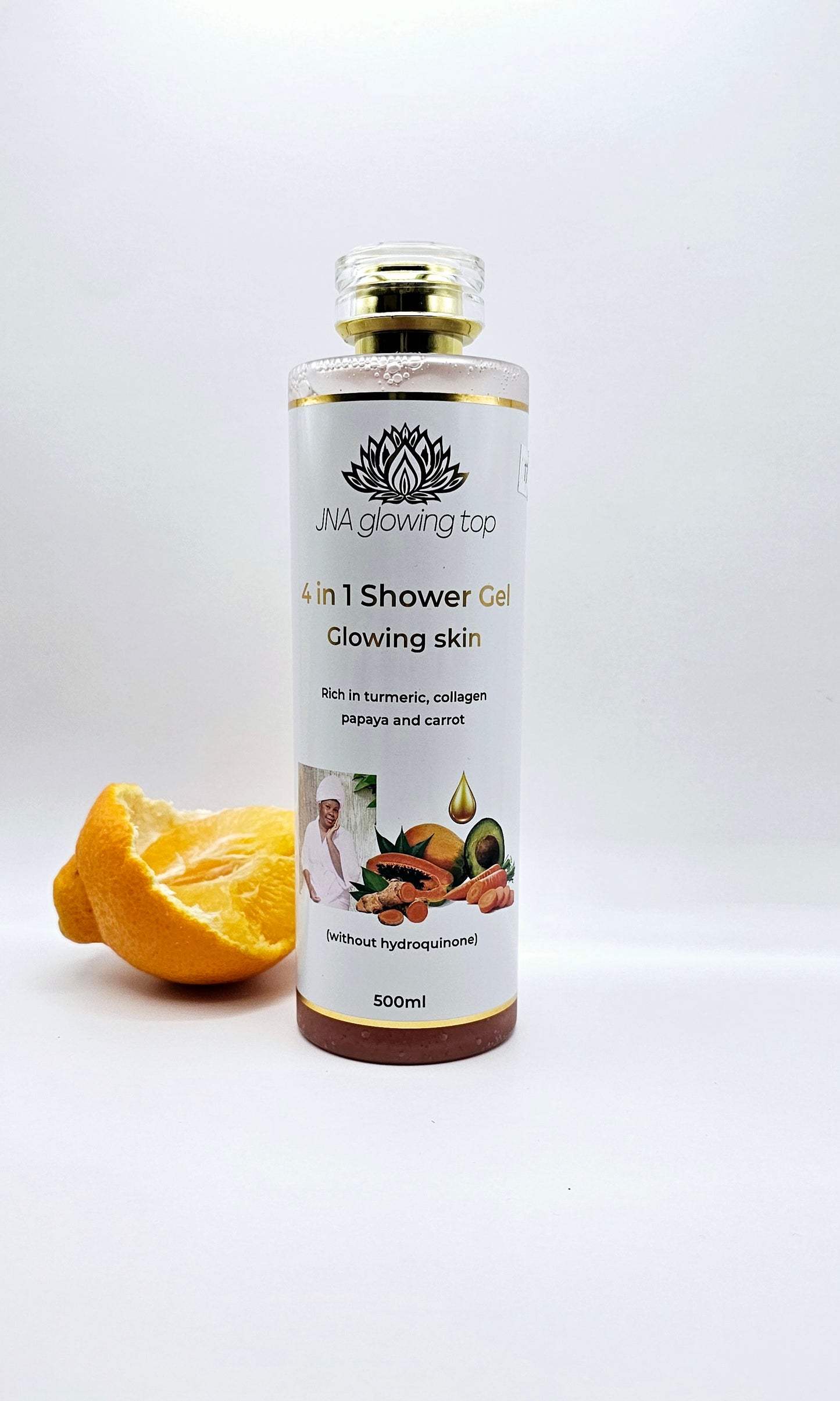 JNA Glowing Top 4 in 1 Shower Gel Glowing Skin
Rich in turmeric, collagen papaya and carrot . 500ml