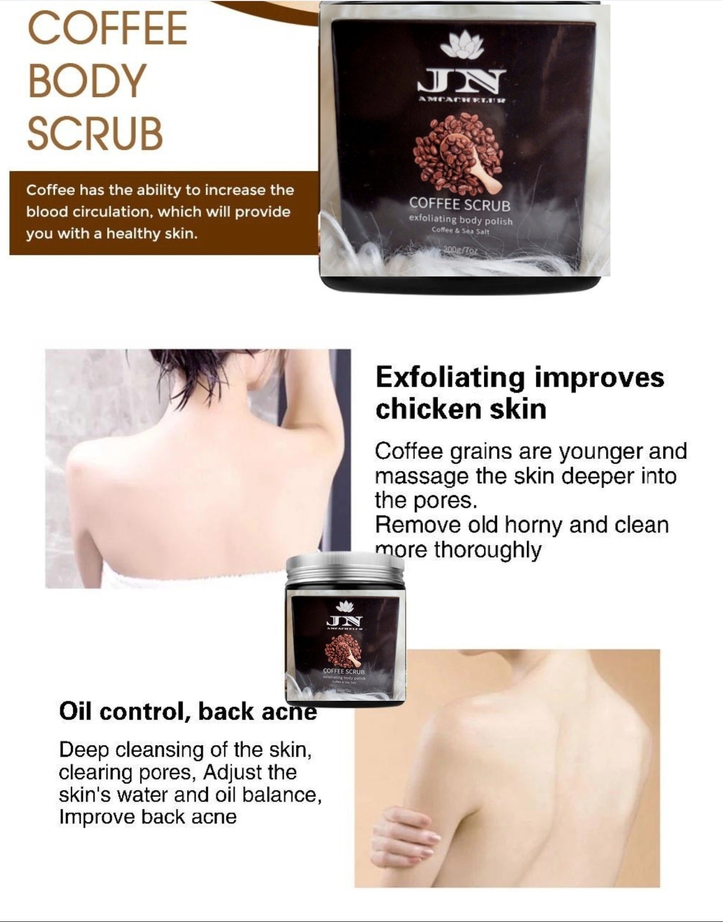 JNA coffee body scrub with essential oils and cream.