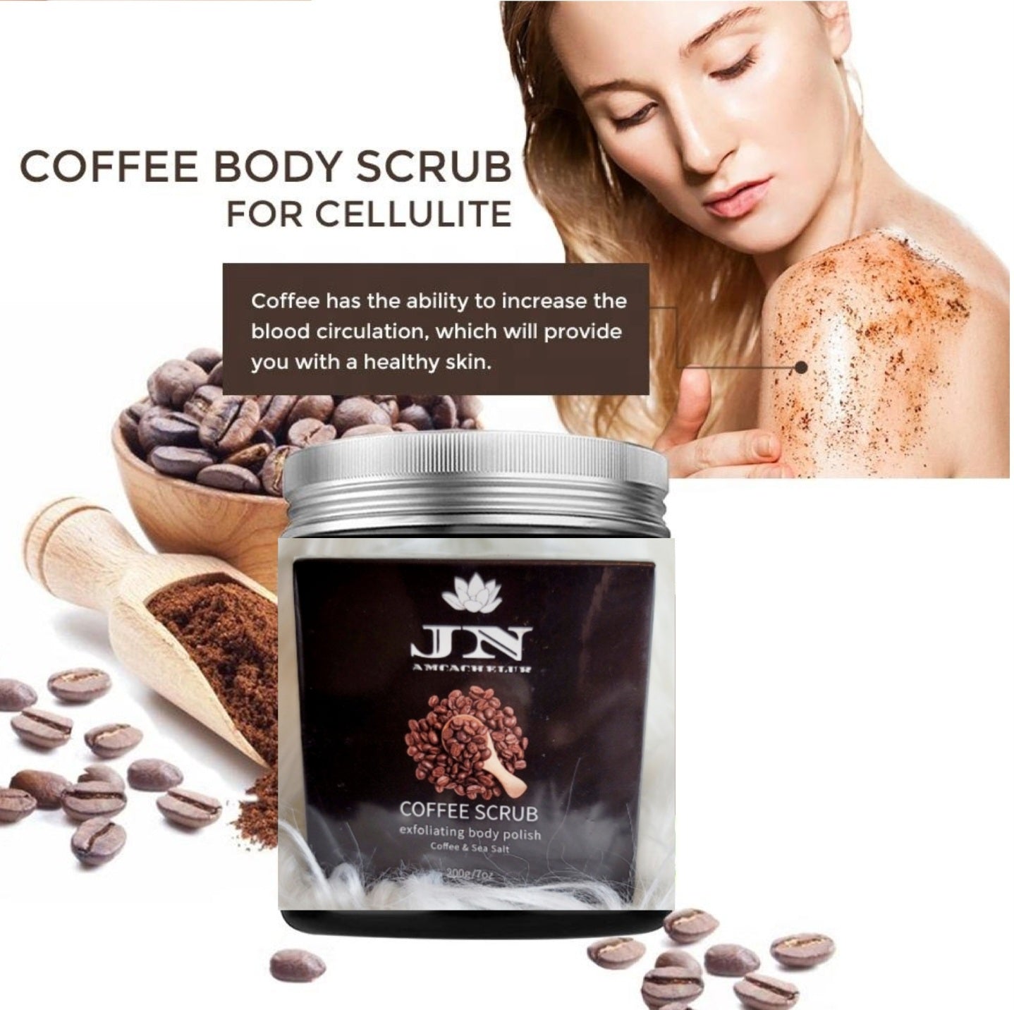 JNA coffee body scrub with essential oils and cream.