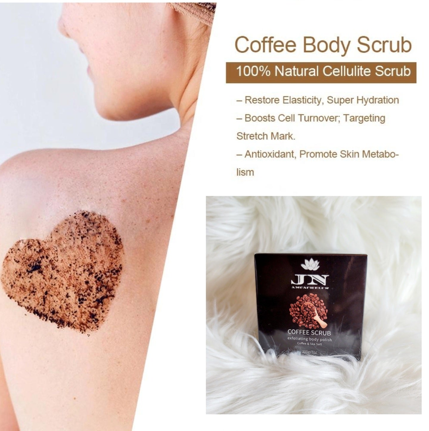 JNA coffee body scrub with essential oils and cream.