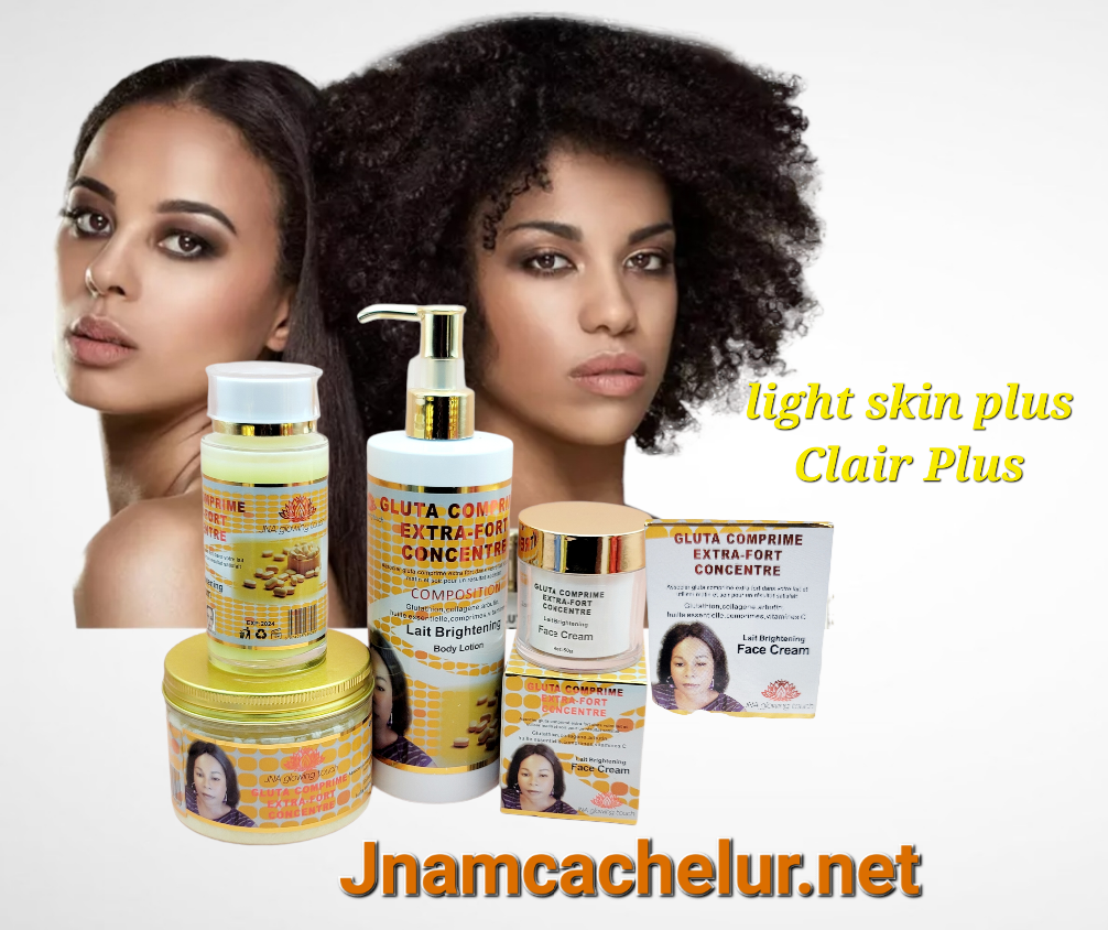 JNA glowing touch Gluta comprime Extra-Fort Concentré set including cream, body wash, and jar.