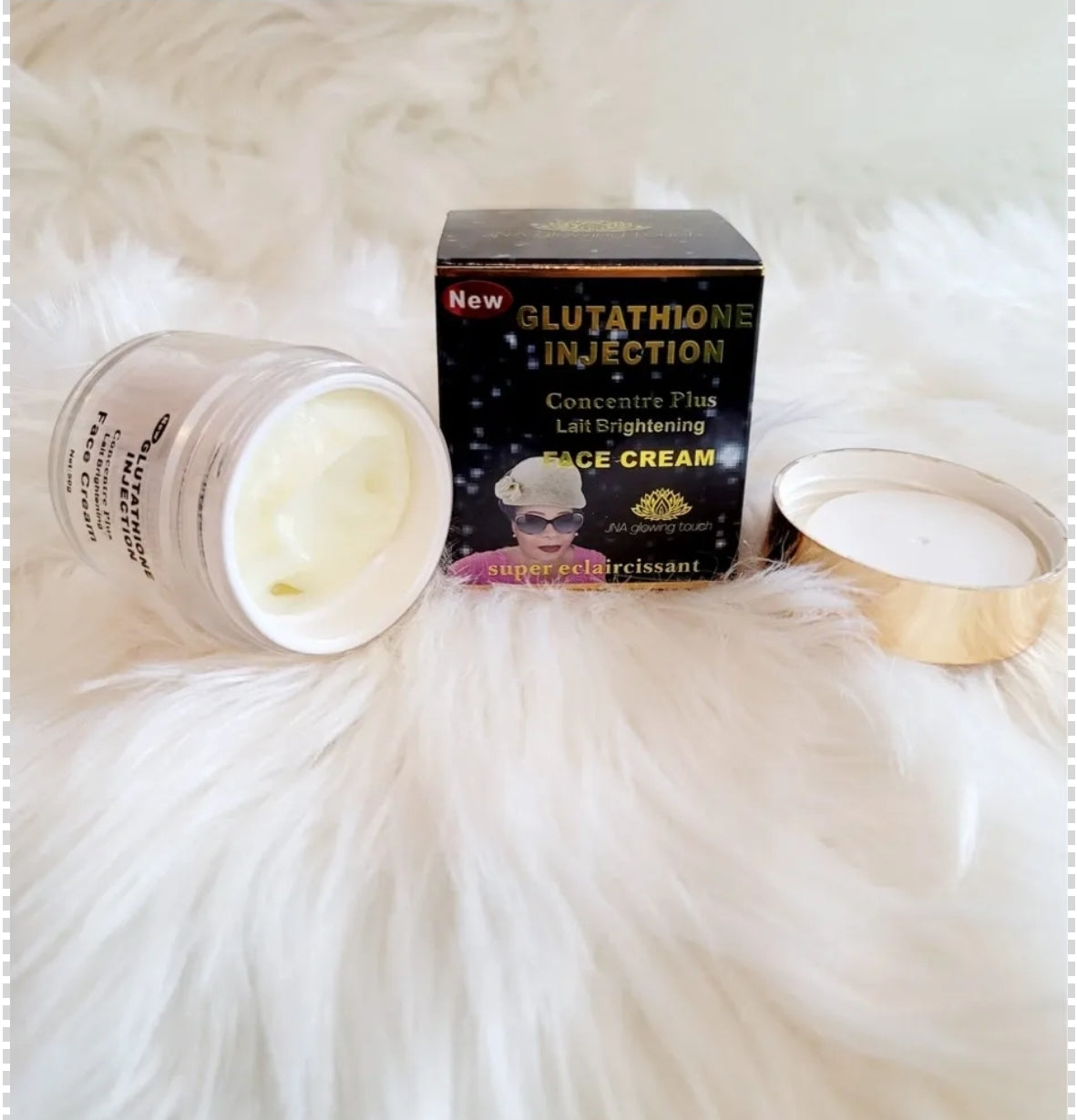 JNA glowing touch fair complexion face cream in a jar.