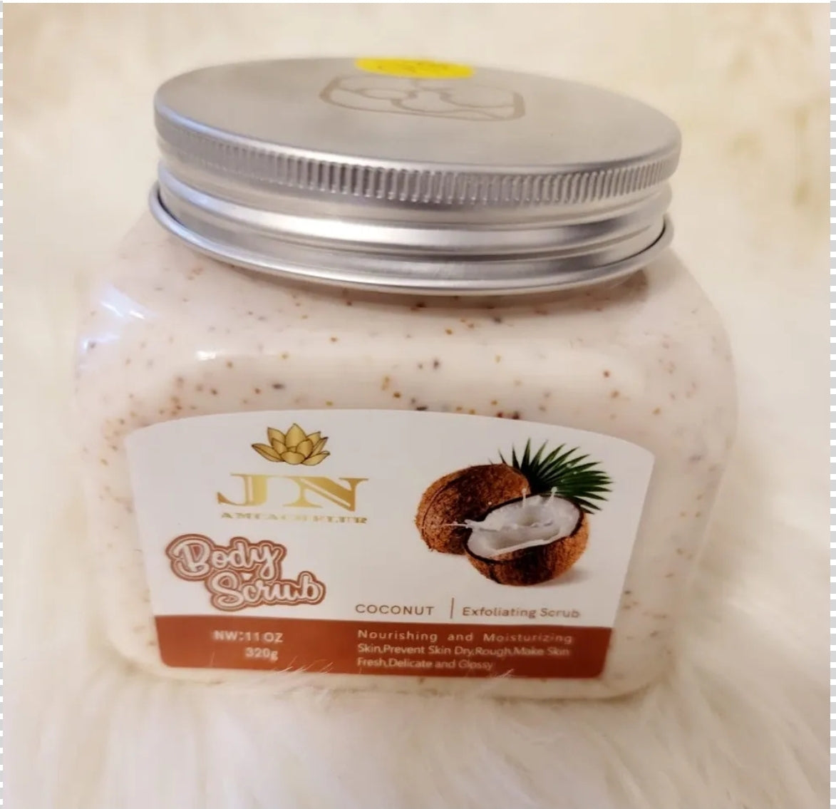 JNA body scrub with coconut oil.