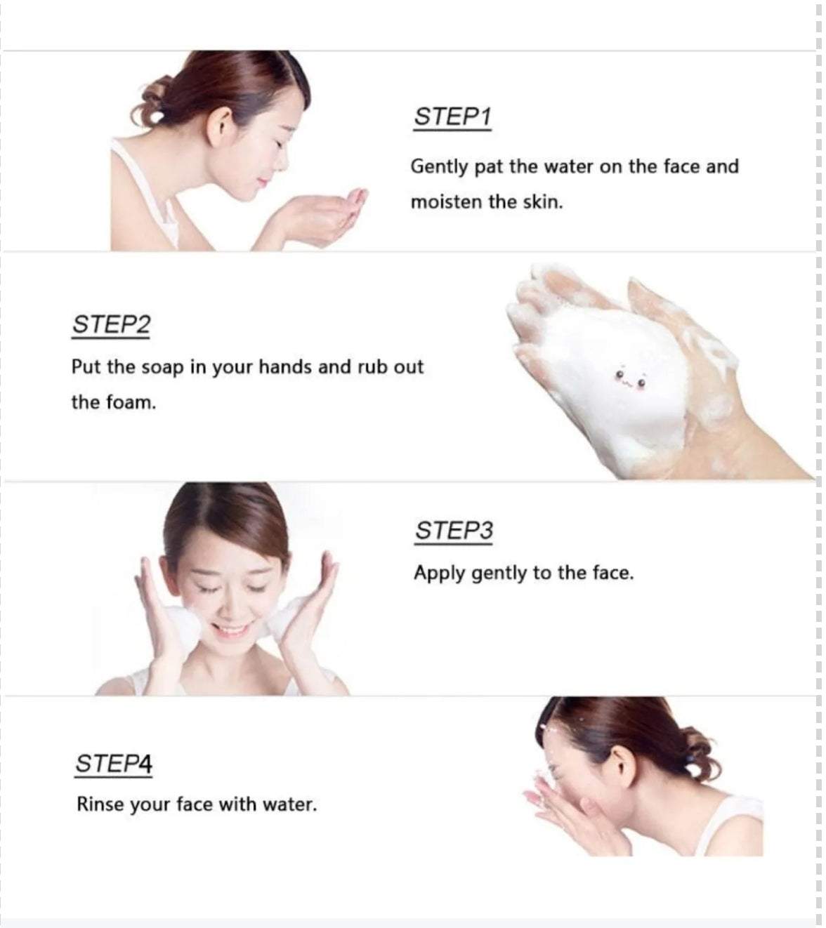 Instructional poster for applying JNA glowing touch Glutathione Original soap