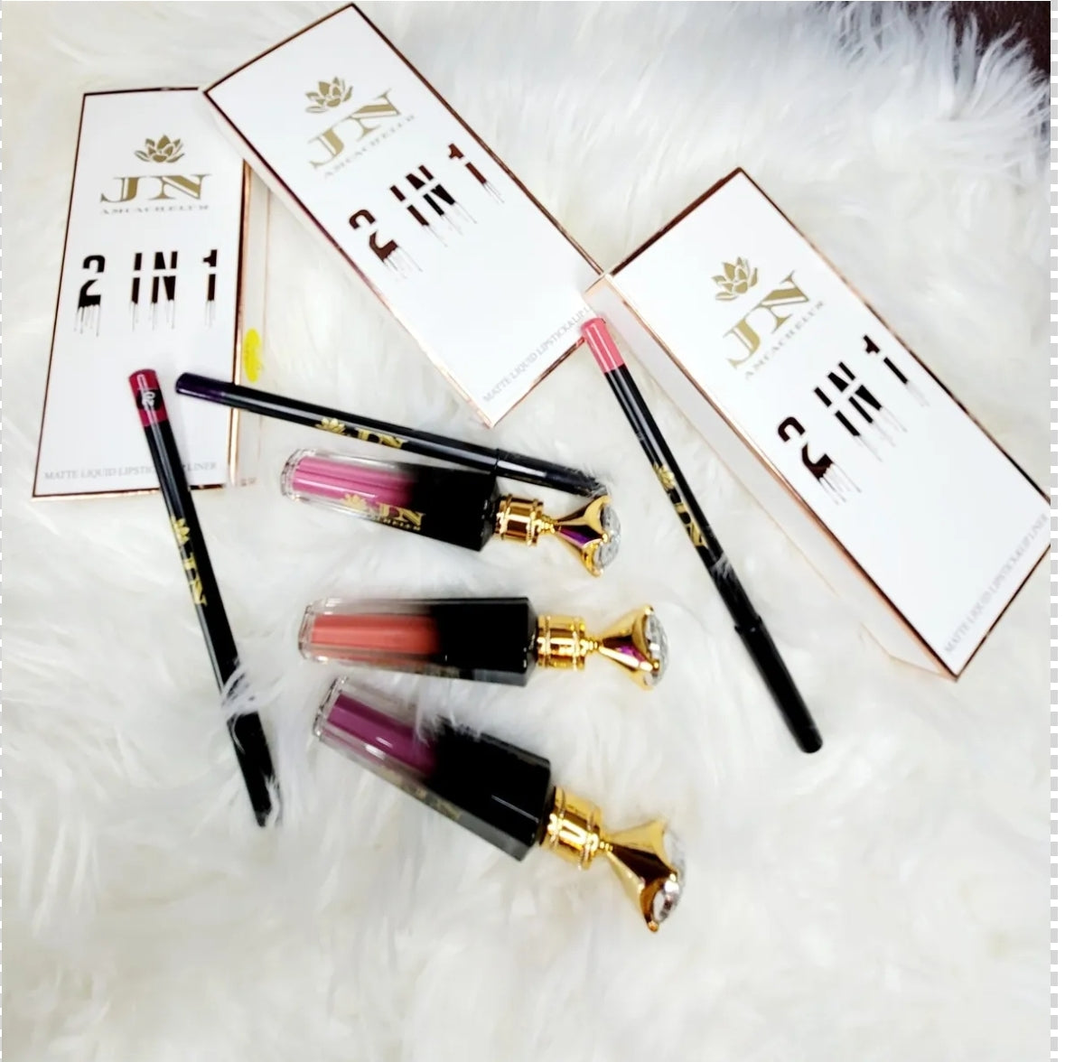 JNA 2 in 1 matte lipstick and lip liner set displayed.