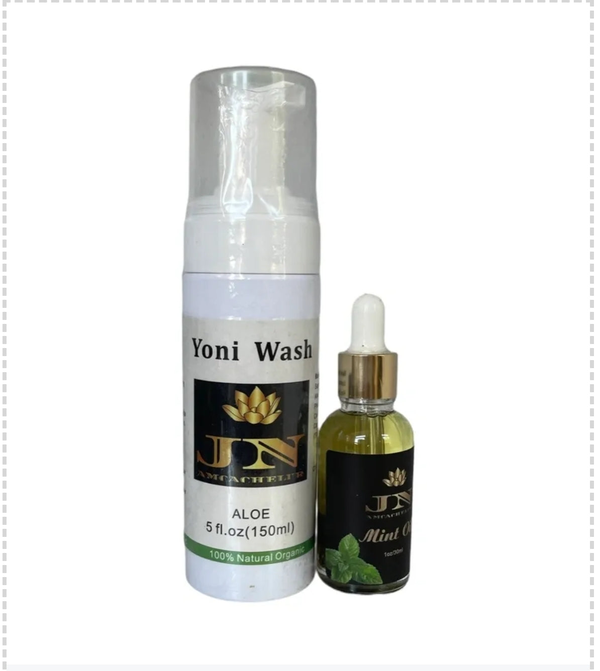 yoni sets Aloe Wash and mint oil.